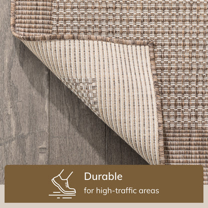 Odin Solid & Striped Border Indoor Outdoor Ivory Flatweave Rug MED-32