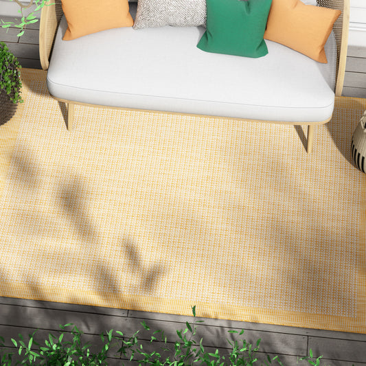 Odin Solid & Striped Border Indoor Outdoor Yellow Flatweave Rug MED-33
