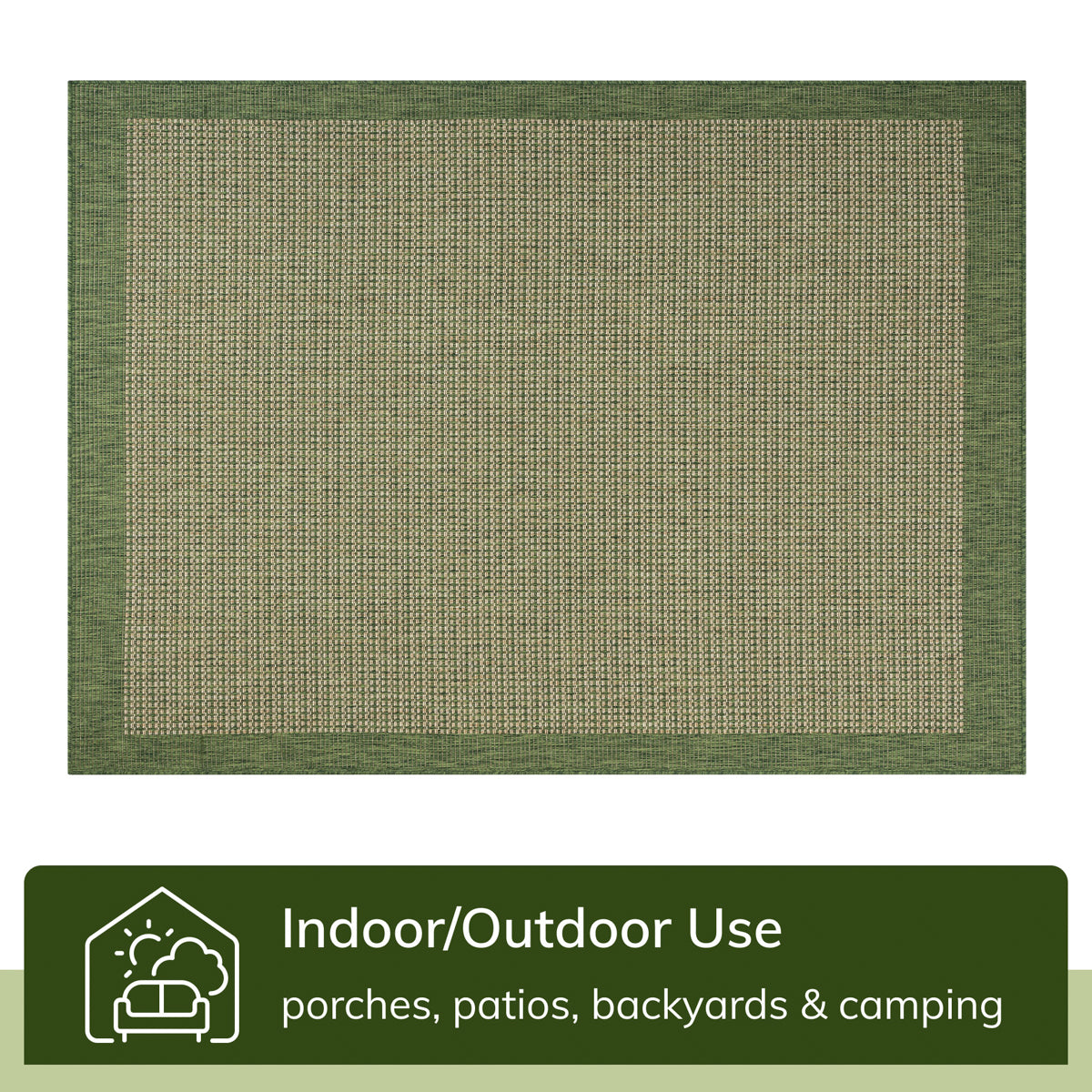 Odin Solid & Striped Border Indoor Outdoor Green Flatweave Rug MED-35