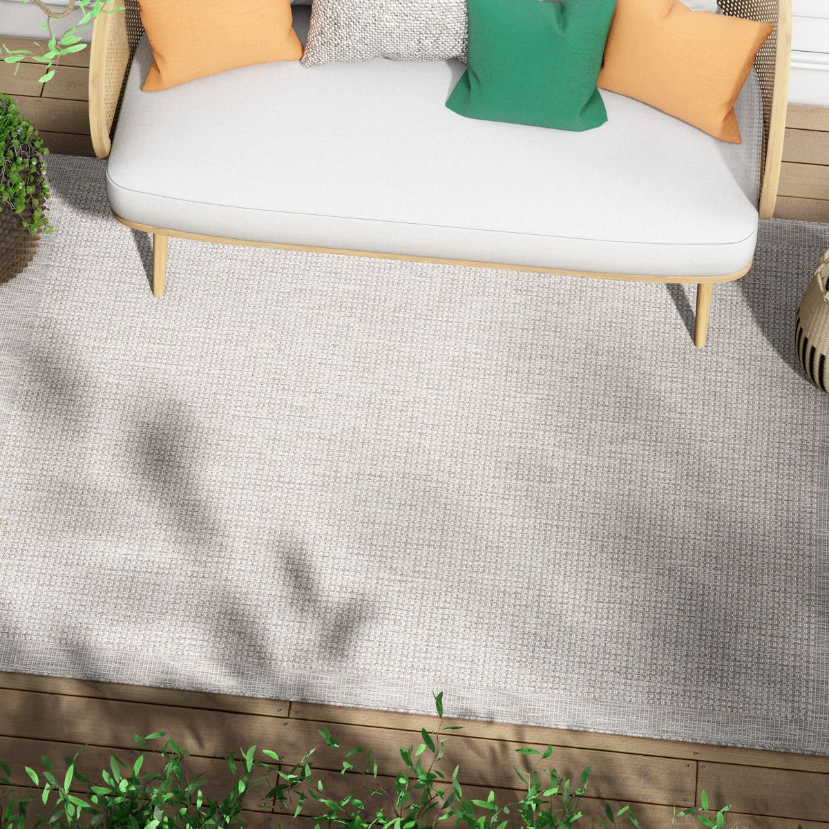 Odin Solid & Striped Border Indoor Outdoor Grey Ivory Flatweave Rug MED-37