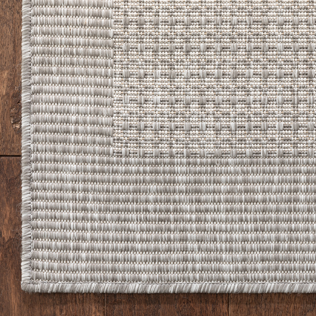 Odin Solid & Striped Border Indoor Outdoor Grey Ivory Flatweave Rug MED-37