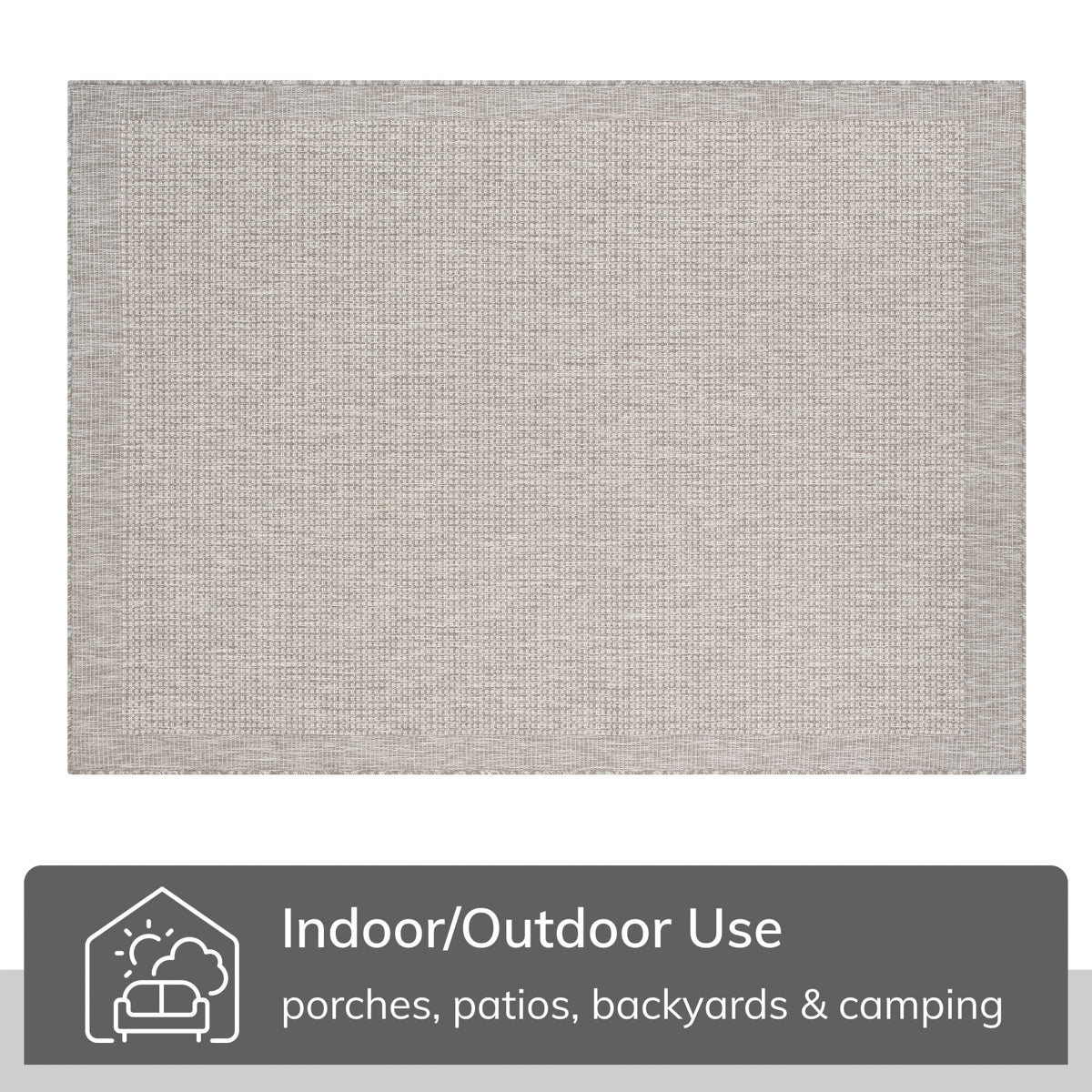 Odin Solid & Striped Border Indoor Outdoor Grey Ivory Flatweave Rug MED-37