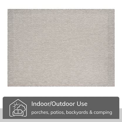 Odin Solid & Striped Border Indoor Outdoor Grey Ivory Flatweave Rug MED-37