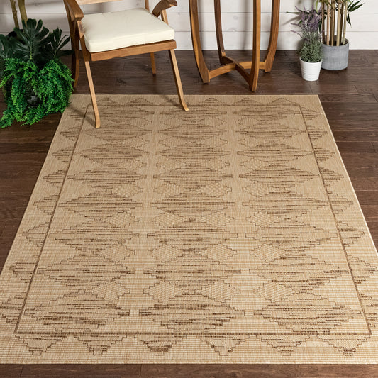 Vidar Trellis Diamond Pattern Indoor Outdoor Beige Flatweave Rug MED-42