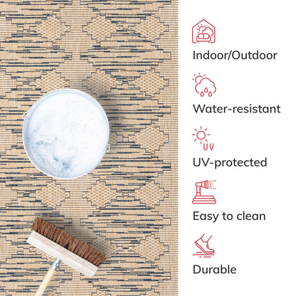 Vidar Trellis Diamond Pattern Indoor Outdoor Blue Beige Flatweave Rug MED-44