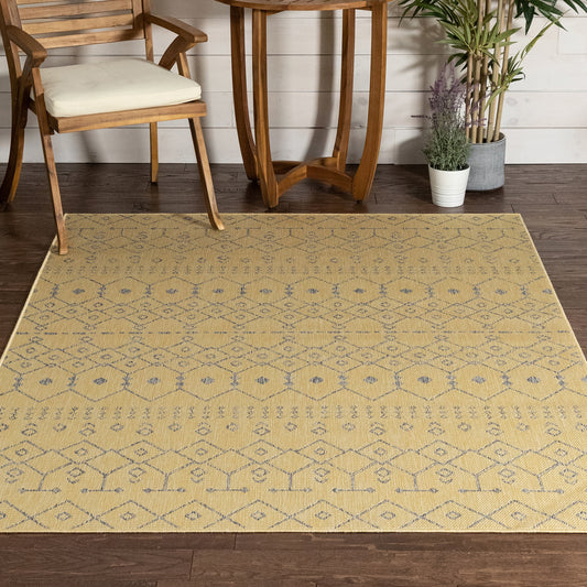 Nord Moroccan Tribal Indoor Outdoor Yellow Flatweave Rug MED-51