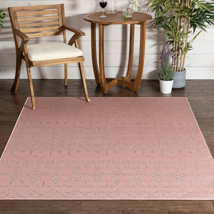 Nord Moroccan Tribal Indoor Outdoor Blush Flatweave Rug MED-59