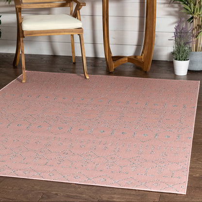 Nord Moroccan Tribal Indoor Outdoor Blush Flatweave Rug MED-59