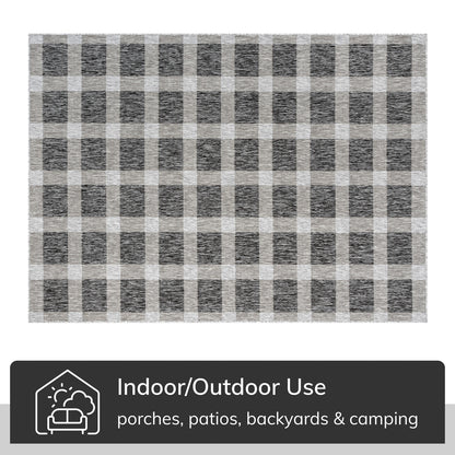 Freya Plaid Indoor Outdoor Grey Flatweave Rug MED-77