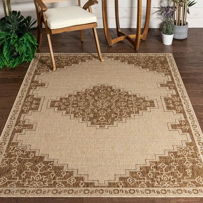 Mani Oriental Medallion Indoor Outdoor Brown Flatweave Rug MED-88