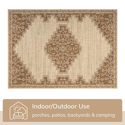 Mani Oriental Medallion Indoor Outdoor Brown Flatweave Rug MED-88