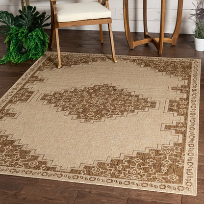 Mani Oriental Medallion Indoor Outdoor Brown Flatweave Rug MED-88