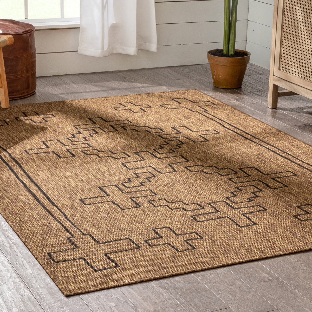 Calisa Tribal Medallion Pattern Natural Indoor Outdoor Jute Rug MIL-12