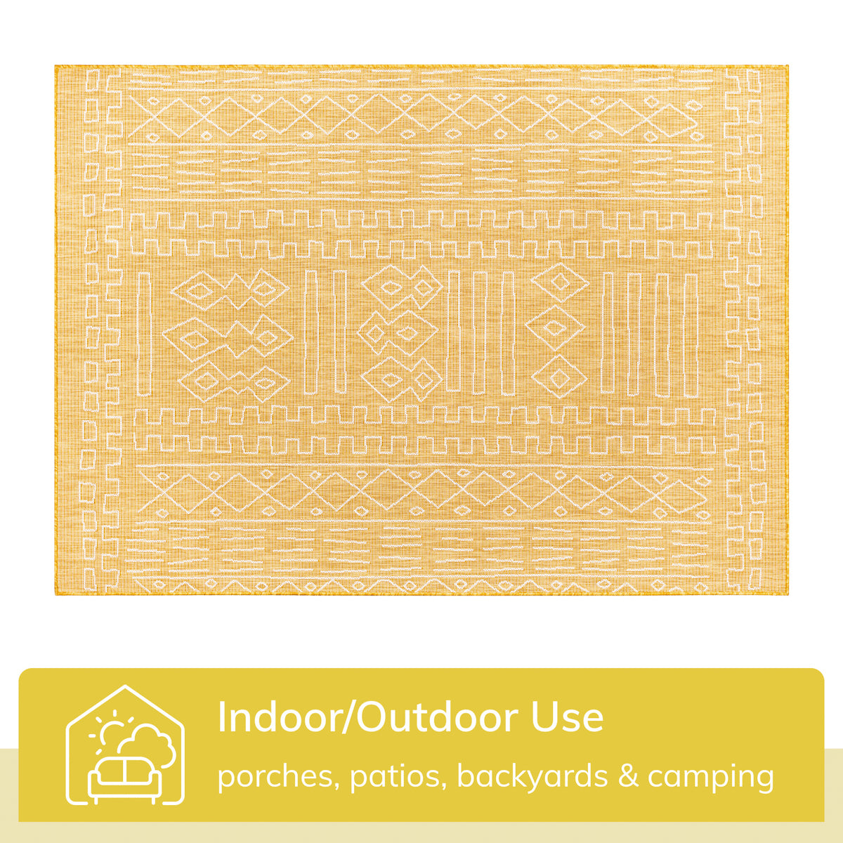 Anza Tribal Geometric Pattern Yellow Flat-Weave Indoor/Outdoor Rug MIL-21