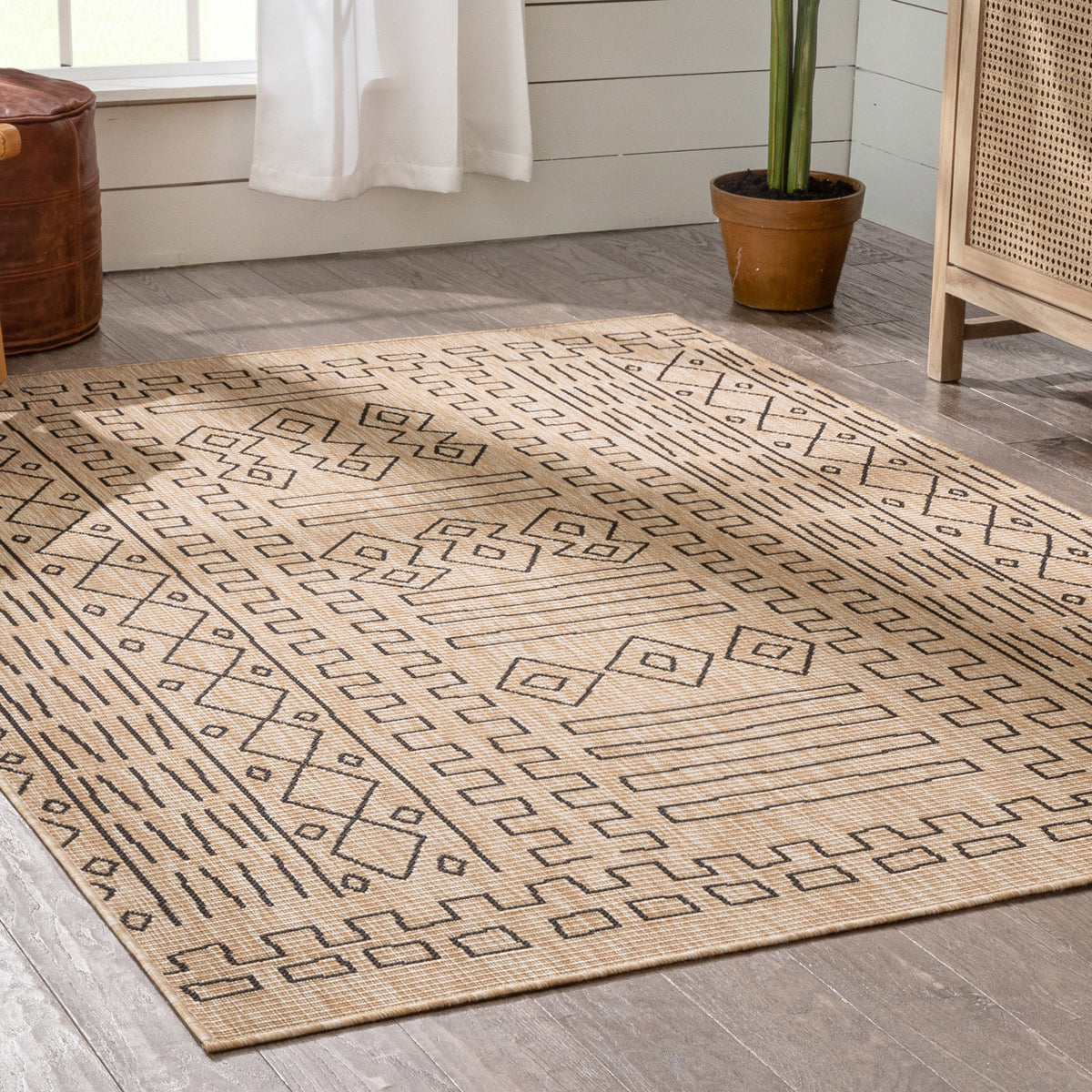 Anza Tribal Medallion Pattern Natural Indoor Outdoor Jute Rug MIL-22