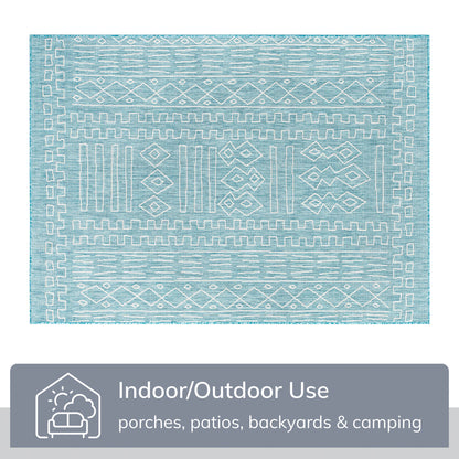Anza Tribal Geometric Pattern Blue Flat-Weave Indoor/Outdoor Rug MIL-24
