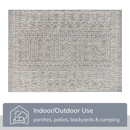 Anza Tribal Geometric Pattern Grey Flat-Weave Indoor/Outdoor Rug MIL-27