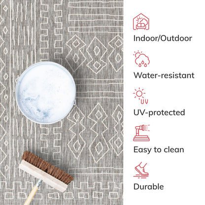 Anza Tribal Geometric Pattern Grey Flat-Weave Indoor/Outdoor Rug MIL-27