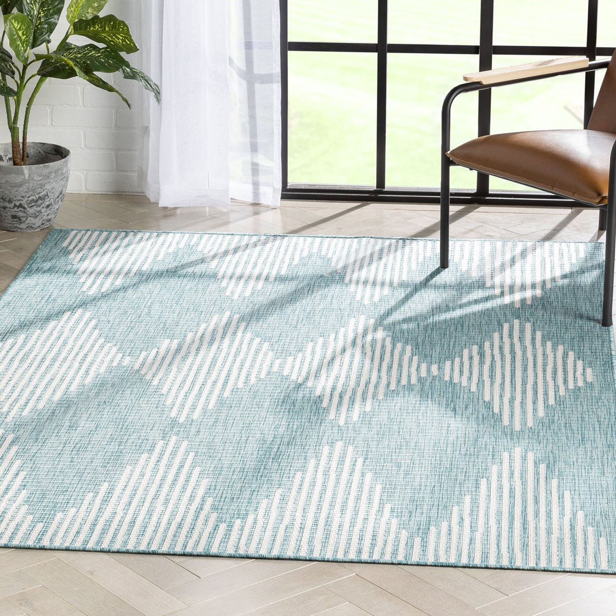 Kai Modern Chevron Pattern Blue Flat-Weave Indoor/Outdoor Rug MIL-64
