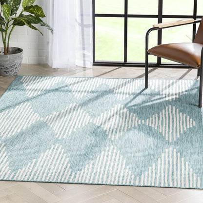 Kai Modern Chevron Pattern Blue Flat-Weave Indoor/Outdoor Rug MIL-64