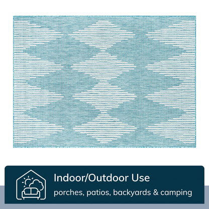 Kai Modern Chevron Pattern Blue Flat-Weave Indoor/Outdoor Rug MIL-64