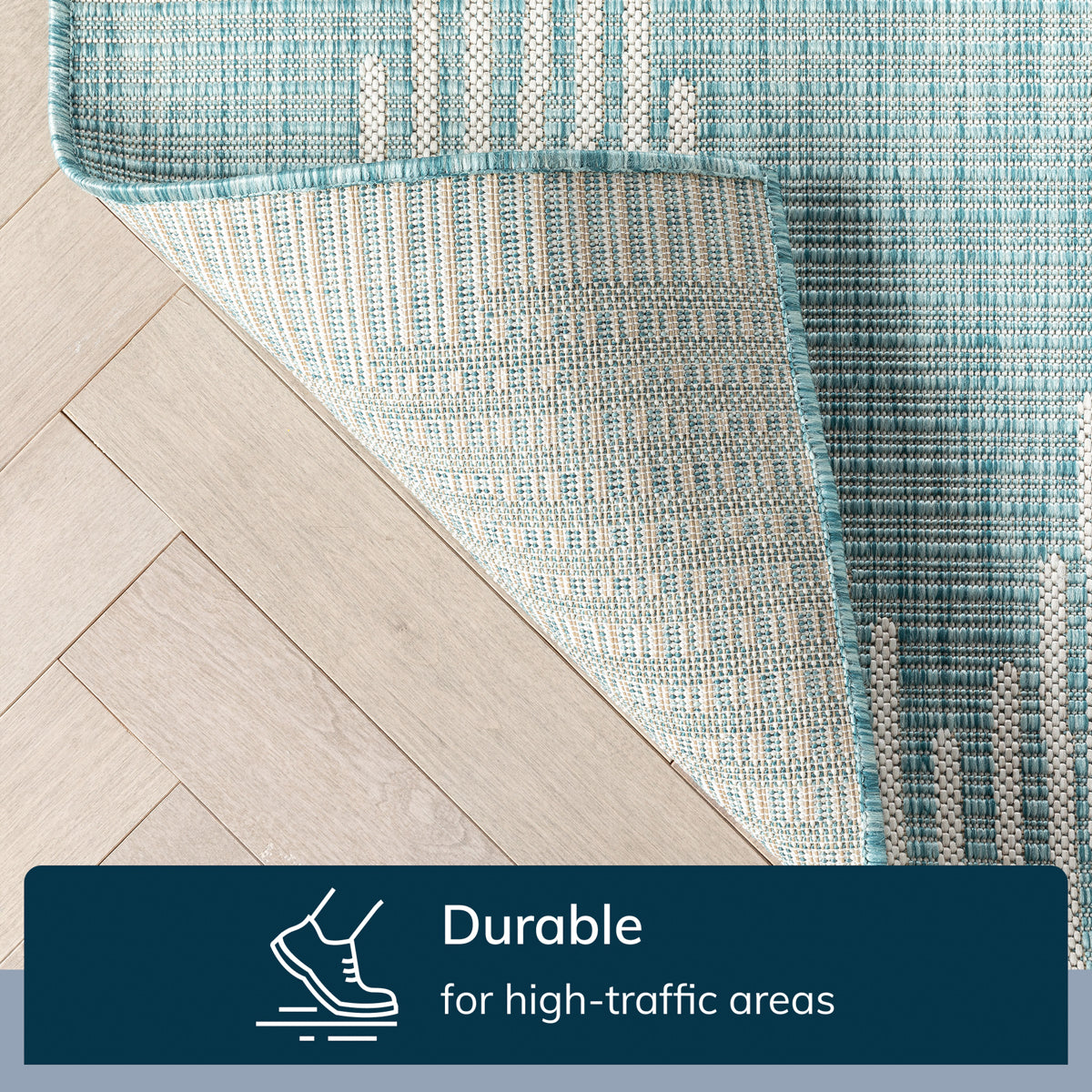 Kai Modern Chevron Pattern Blue Flat-Weave Indoor/Outdoor Rug MIL-64
