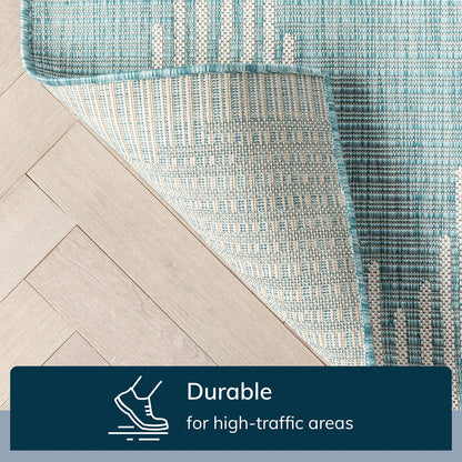 Kai Modern Chevron Pattern Blue Flat-Weave Indoor/Outdoor Rug MIL-64