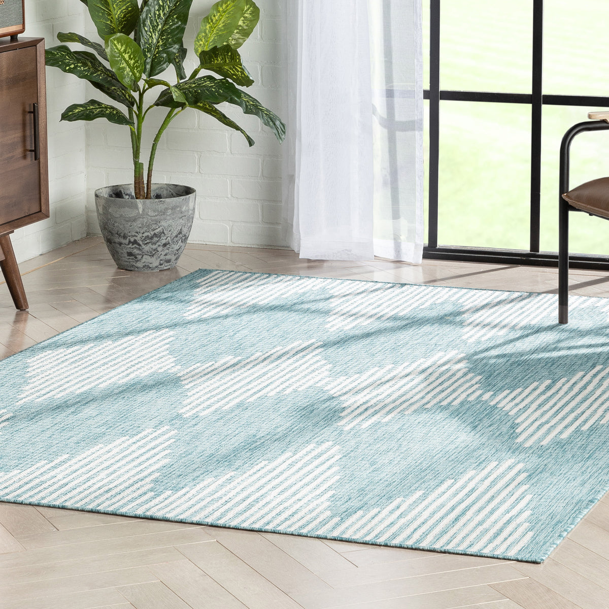 Kai Modern Chevron Pattern Blue Flat-Weave Indoor/Outdoor Rug MIL-64