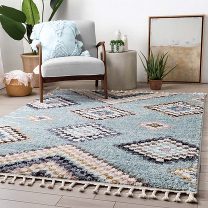 Sedna Vintage Moroccan Diamond Light Blue Shag Rug NAL-26