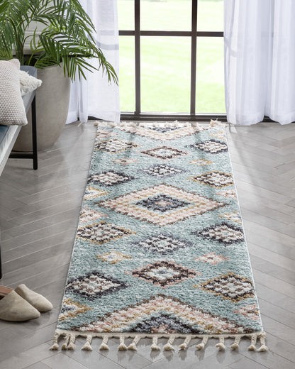 Sedna Vintage Moroccan Diamond Light Blue Shag Rug NAL-26