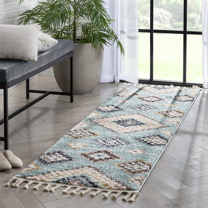 Sedna Vintage Moroccan Diamond Light Blue Shag Rug NAL-26