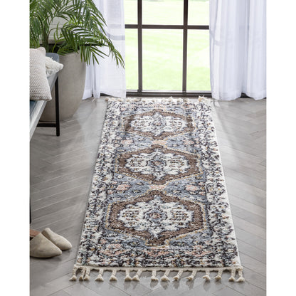 Loire Vintage Medallion Oriental Brown Shag Rug NAL-78