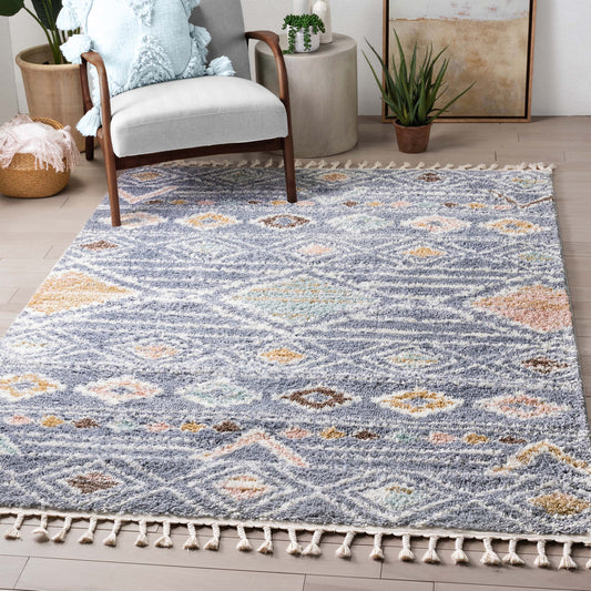 Lucerne Moroccan Vintage Diamond Pattern Grey Shag Rug NAL-97