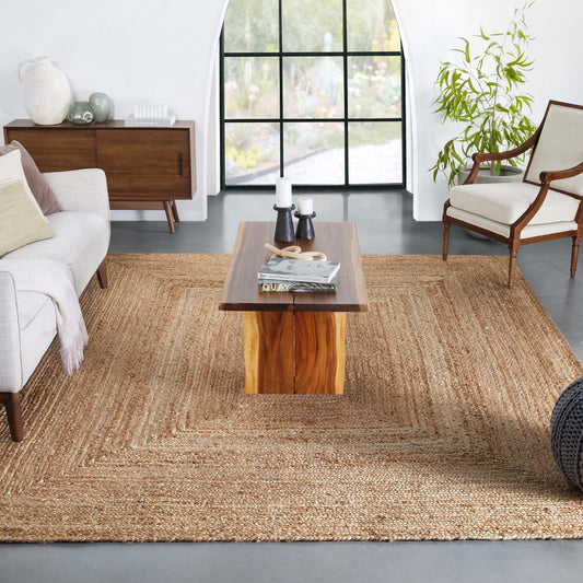 Jemma Jute Braided Pattern Natural Hand-Woven Chunky-Textured Rug NOR-12
