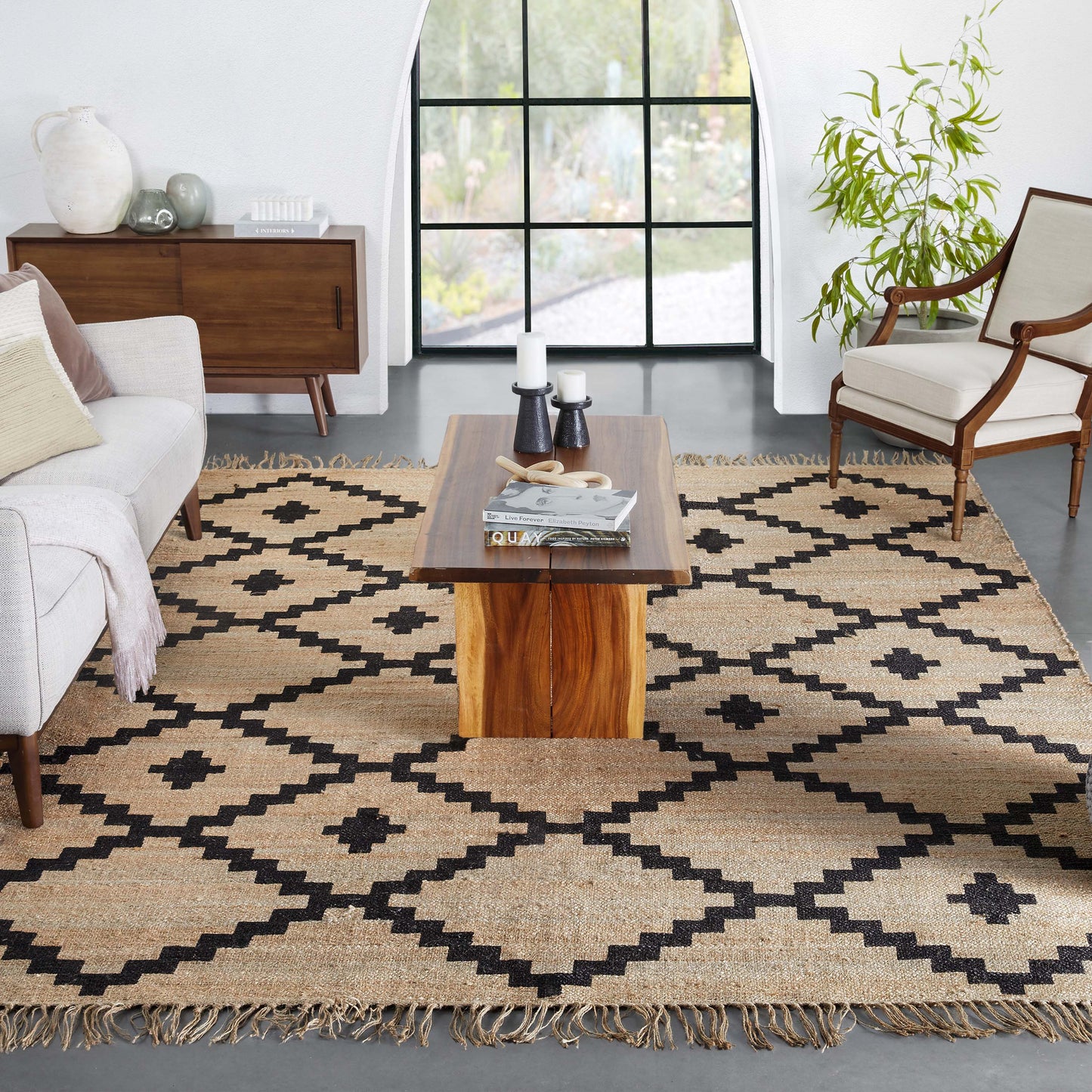 Rabia Jute Tribal Natural Black Hand-Woven Chunky-Textured Rug SAB-12