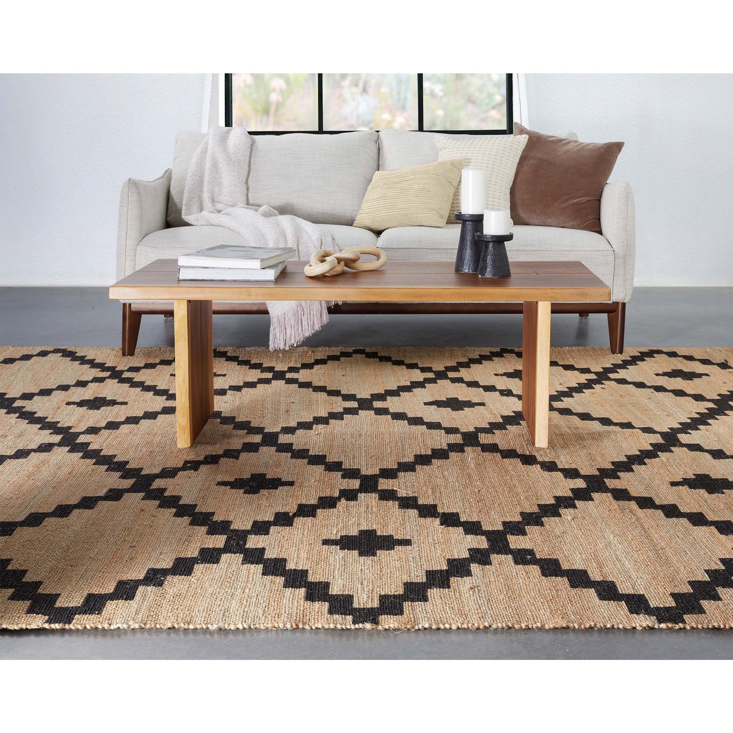 Rabia Jute Tribal Natural Black Hand-Woven Chunky-Textured Rug SAB-12