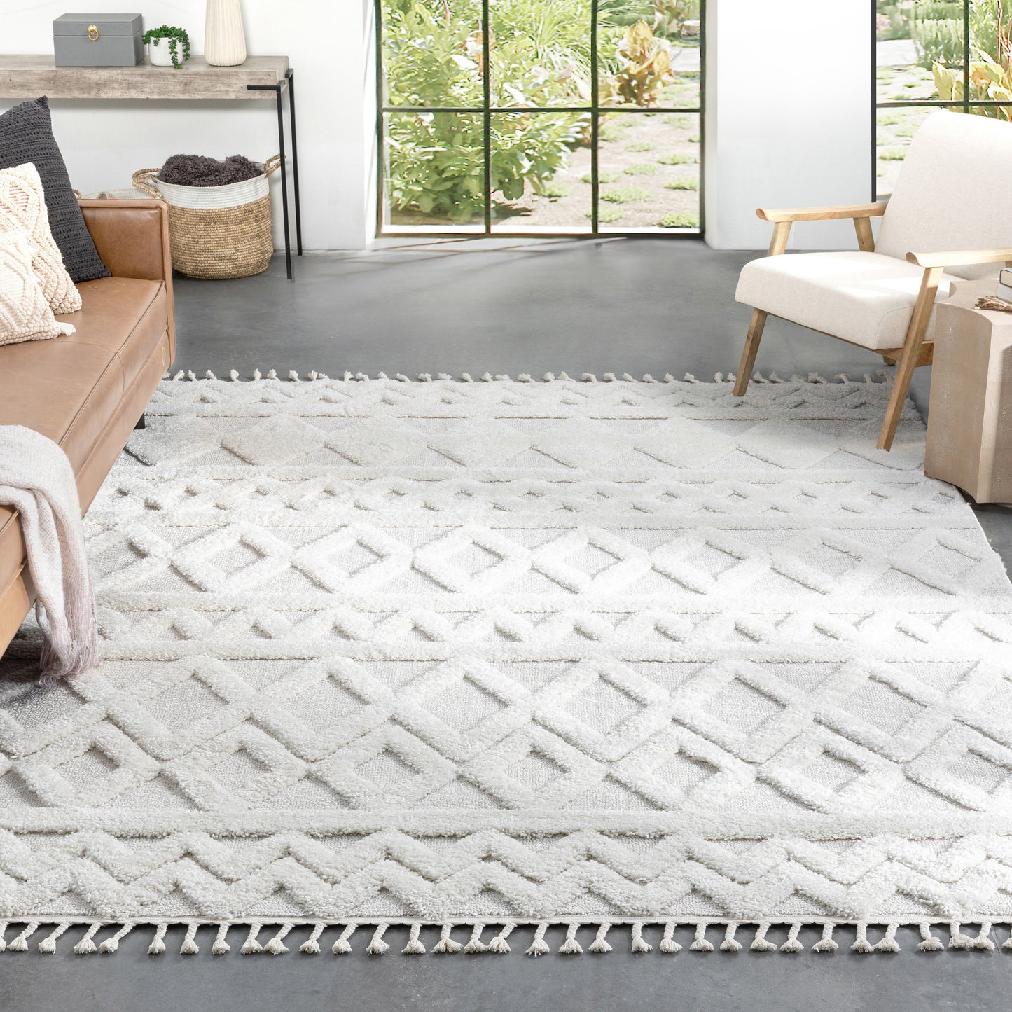 Austen Ivory Vintage Diamond Pattern Ivory Farmhouse Rug SAL-142