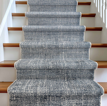 Velluto Como Ivory Dark Blue Roll Runner VEL-04