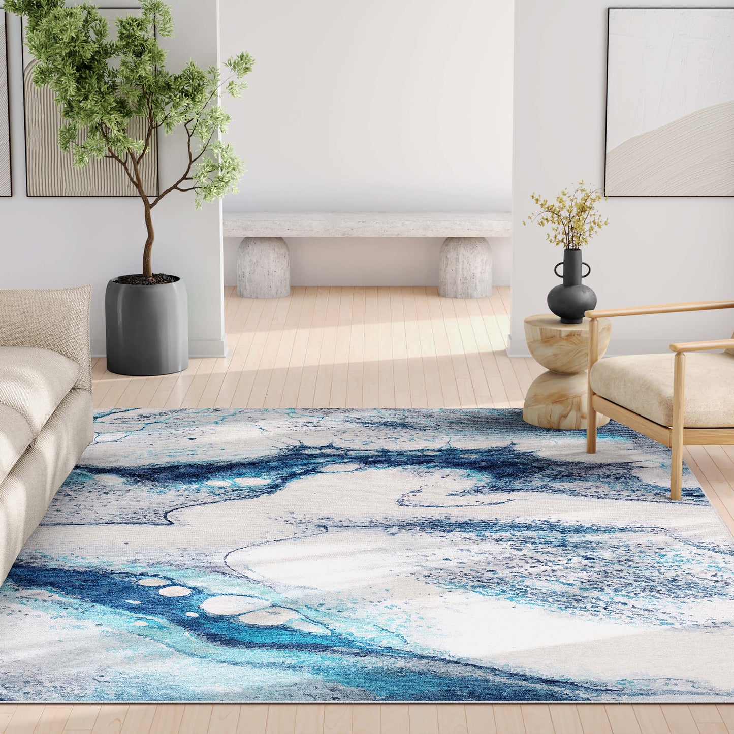 Abstract Tokyo Blue Rug W-AB-04A