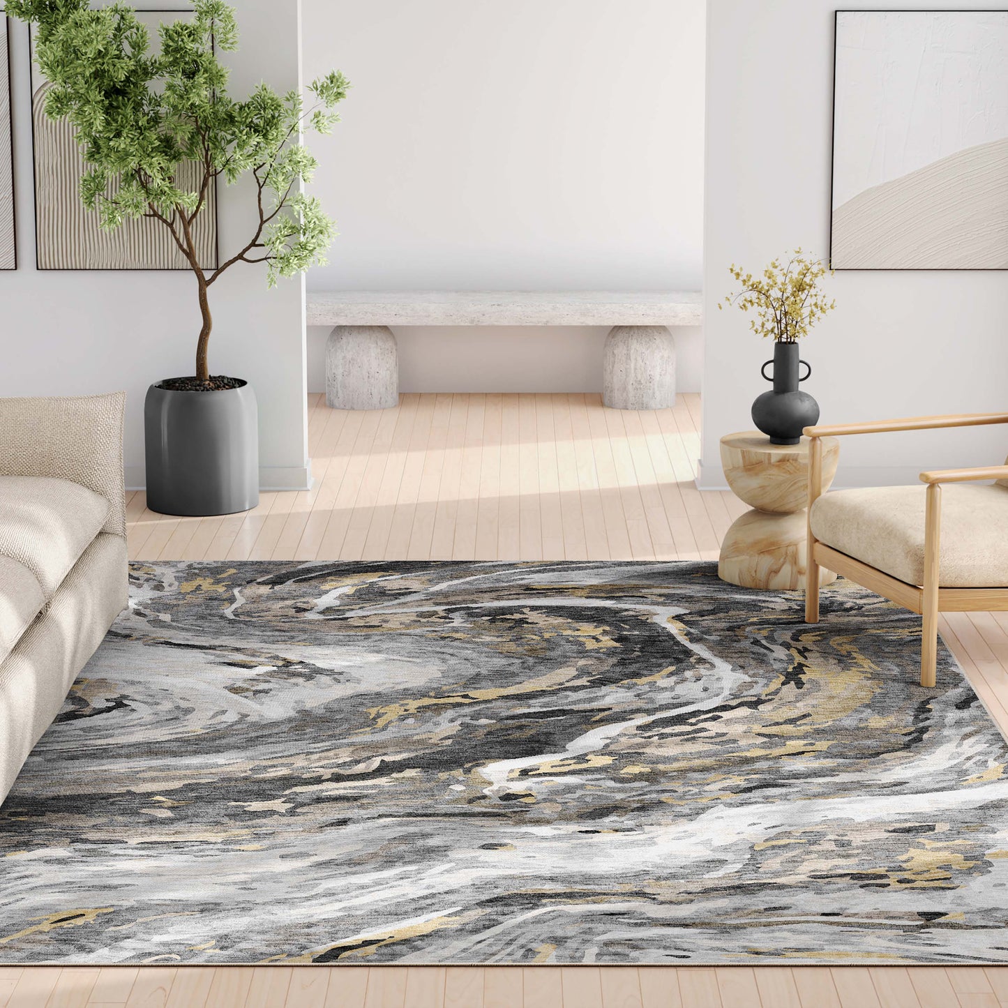 Abstract Dunes Gray Gold Rug W-AB-15B
