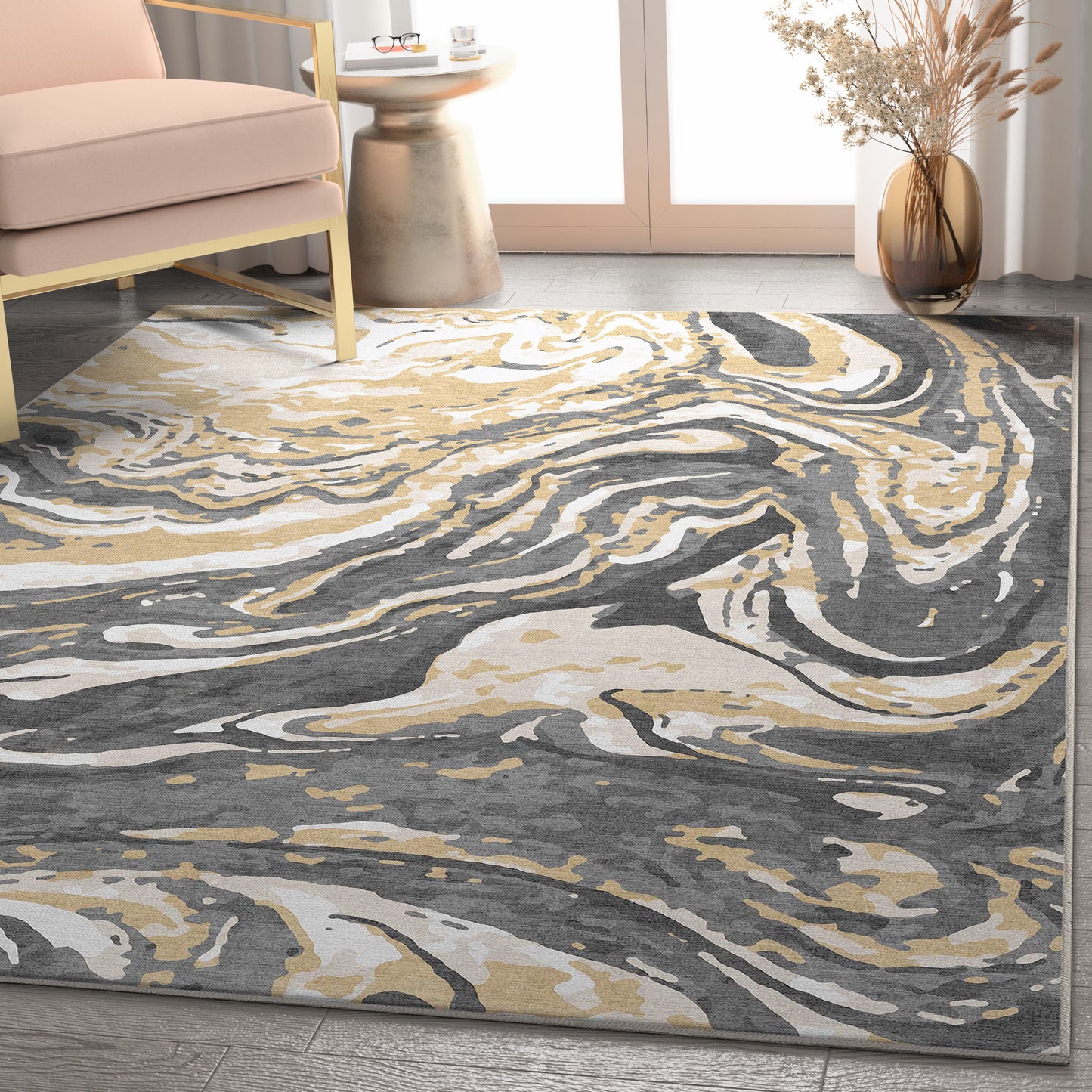 Abstract Harmony Gold Brown Rug W-AB-41A