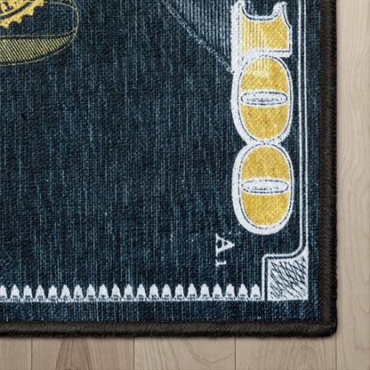 New Hundred Dollar Bill Black Rug W-MN-01B