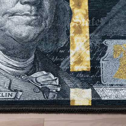 New Hundred Dollar Bill Black Rug W-MN-01B