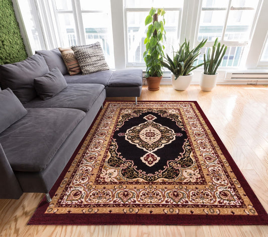 Isfahan Medallion Black Traditional Rug 1973