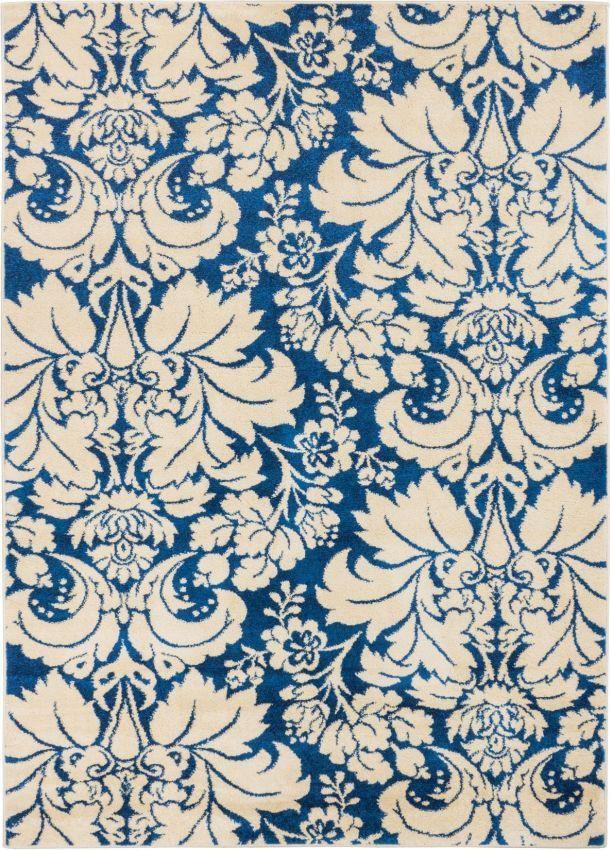 Damask Toile Navy Blue Transitional Rug 2114