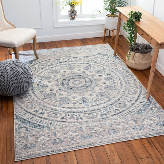 Alish Vintage Bohemian Mandala Blue Rug 2776