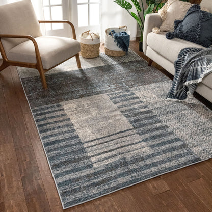 Laken Geometric Distressed Grey Rug 2827