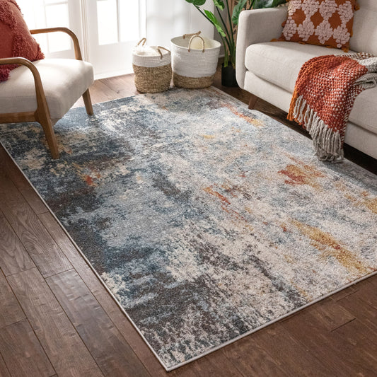 Nadine Abstract Vintage Distressed Blue Rug 2844