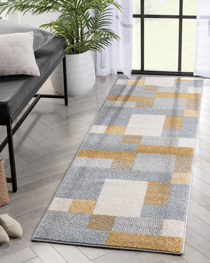 Wilma Modern Geometric Yellow Grey Rug 2901