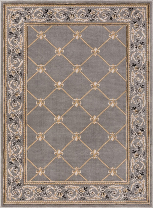 Fleur De Lis Grey Traditional Rug 3628